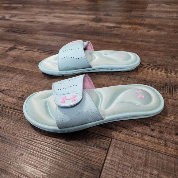 Under Armour Ignite IX women's size 7 blue and pink slides Pre-owned SH2 - Picture 3 of 8